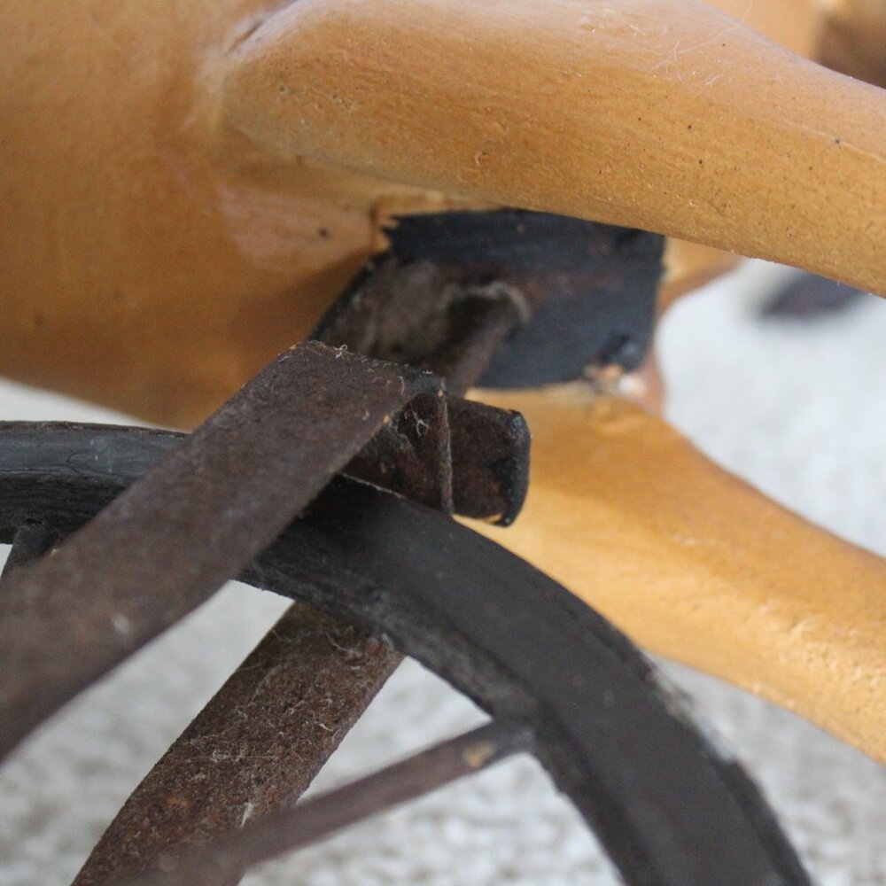 Vintage 17.5"Tall x 16" Wood & Cast Iron Leather Saddle Horse Trike - Picture 16 of 16